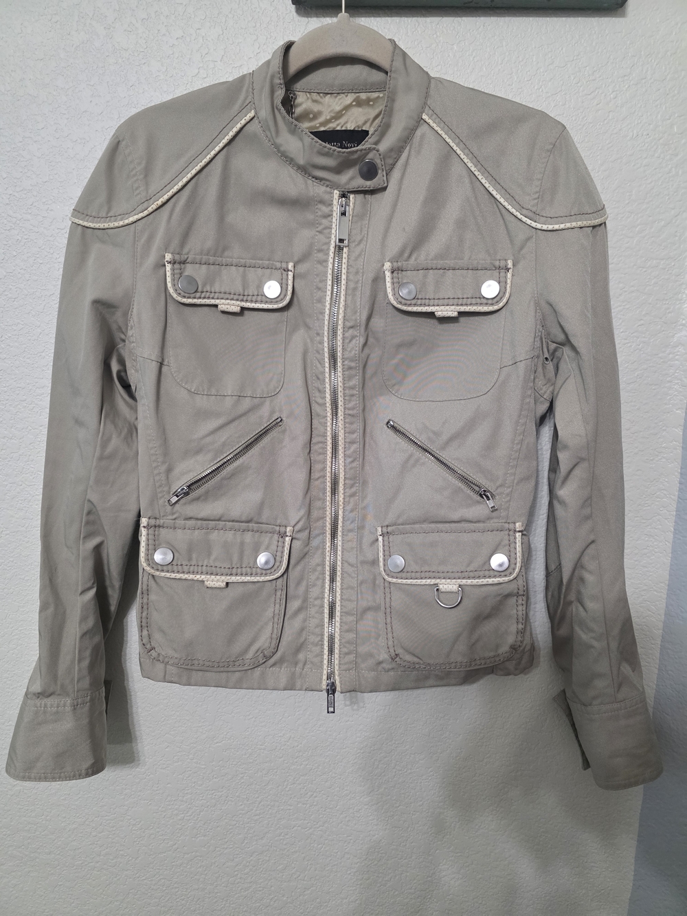 Benedetta Novi Luxury Italian Utility Field Jacket Khaki Beige IT 42 US 6 S